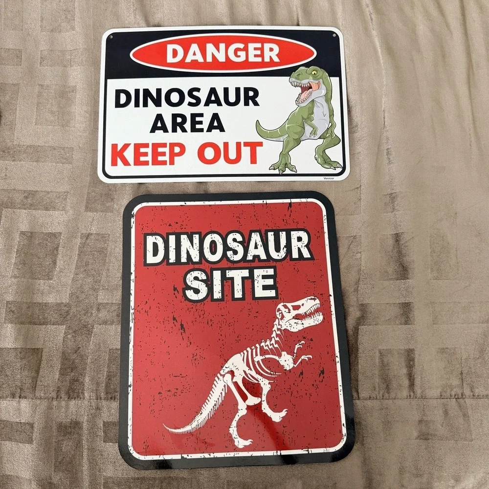 Dinosaur Area Keep Out Dinosaur Site Metal Signs Set Of 2 Kids Room Decor Theme
